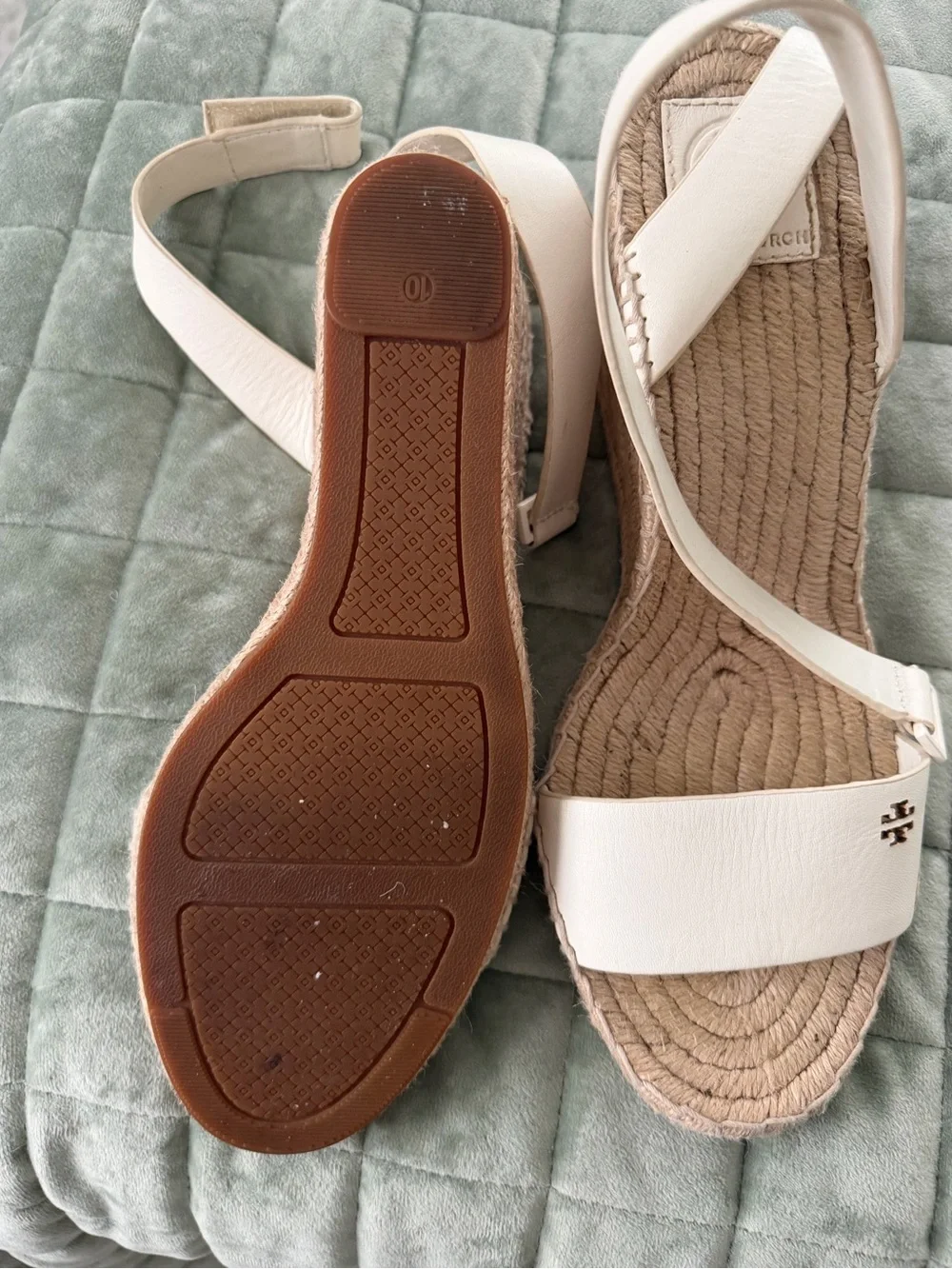 Tory Burch Cream Leather Espadrille Slingback Sandals
